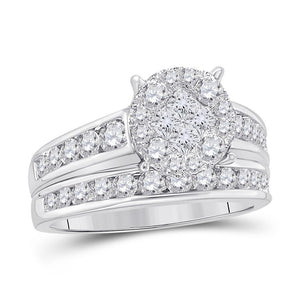 14kt White Gold Womens Princess Diamond Bridal Wedding Engagement Ring Band Set 1.00 Cttw