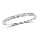 14kt White Gold Womens Round Diamond 3-Row Bangle Bracelet 1-7/8 Cttw