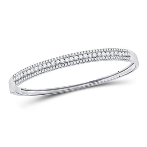 14kt White Gold Womens Round Diamond 3-Row Bangle Bracelet 1-7/8 Cttw