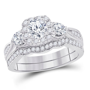 14kt White Gold Womens Round Diamond Bridal Wedding Engagement Ring Band Set 1.00 Cttw (Certified)