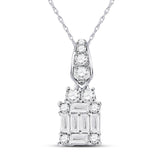 14kt White Gold Womens Baguette Diamond Fashion Cluster Pendant 1/3 Cttw