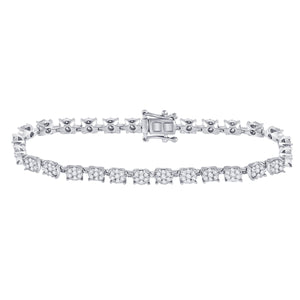 14kt White Gold Womens Round Diamond Cluster Tennis Bracelet 3.00 Cttw