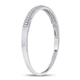 14kt White Gold Womens Round Diamond 3-Row Bangle Bracelet 1-7/8 Cttw