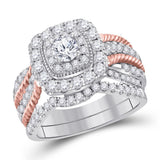 14kt Two-tone Gold Womens Round Diamond Bridal Wedding Engagement Ring Band Set 1-1/2 Cttw (Certified)