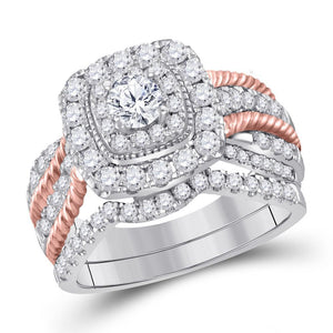 14kt Two-tone Gold Womens Round Diamond Bridal Wedding Engagement Ring Band Set 1-1/2 Cttw (Certified)