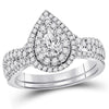 14kt White Gold Womens Pear Diamond Bridal Wedding Engagement Ring Band Set 1.00 Cttw (Certified)