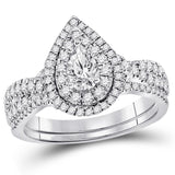 14kt White Gold Womens Pear Diamond Bridal Wedding Engagement Ring Band Set 1.00 Cttw (Certified)
