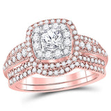 14kt Rose Gold Womens Round Diamond Bridal Wedding Engagement Ring Band Set 1.00 Cttw (Certified)