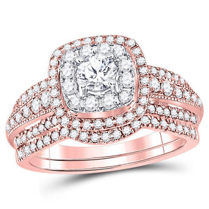 14kt Rose Gold Womens Round Diamond Bridal Wedding Engagement Ring Band Set 1.00 Cttw (Certified)
