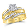 14kt Yellow Gold His Hers Princess Diamond Cluster Matching Bridal Wedding Ring Band Set 5/8 Cttw