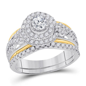 14kt Two-tone Gold Womens Round Diamond Bridal Wedding Engagement Ring Band Set 1-1/5 Cttw (Certified)