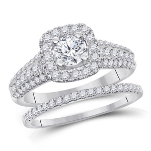 14kt White Gold Womens Round Diamond Bridal Wedding Engagement Ring Band Set 1-1/2 Cttw (Certified)
