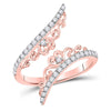 14kt Rose Gold Womens Round Diamond Modern Bypasss Band Ring 1/3 Cttw