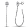 14kt White Gold Womens Round Diamond Fashion Teardrop Hoop Earrings 3/4 Cttw