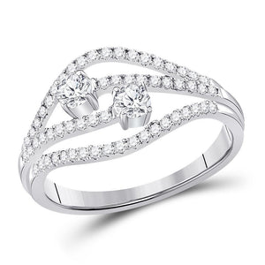 14kt White Gold Womens Round Diamond 2-stone Bridal Wedding Engagement Ring 1/2 Cttw (Certified)