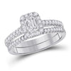 14kt White Gold Womens Emerald Diamond Bridal Wedding Engagement Ring Band Set 1.00 Cttw (Certified)