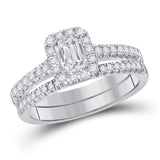 14kt White Gold Womens Emerald Diamond Bridal Wedding Engagement Ring Band Set 1.00 Cttw (Certified)