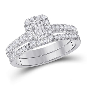 14kt White Gold Womens Emerald Diamond Bridal Wedding Engagement Ring Band Set 1.00 Cttw (Certified)