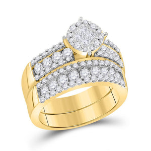14kt Yellow Gold Womens Princess Diamond Bridal Wedding Engagement Ring Band Set 1-3/4 Cttw