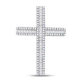 14kt White Gold Womens Baguette Diamond Religious Cross Pendant 7/8 Cttw