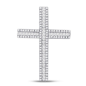 14kt White Gold Womens Baguette Diamond Religious Cross Pendant 7/8 Cttw