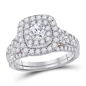 14kt Two-tone Gold Womens Round Diamond Bridal Wedding Engagement Ring Band Set 1-1/2 Cttw (Certified)