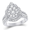 14kt White Gold Womens Round Diamond Right Hand Cluster Pear Ring 1-5/8 Cttw