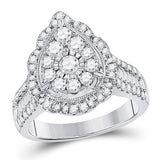 14kt White Gold Womens Round Diamond Right Hand Cluster Pear Ring 1-5/8 Cttw