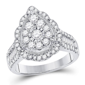 14kt White Gold Womens Round Diamond Right Hand Cluster Pear Ring 1-5/8 Cttw