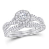 14kt White Gold Womens Round Diamond Bridal Wedding Engagement Ring Band Set 1/2 Cttw