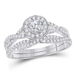 14kt White Gold Womens Round Diamond Bridal Wedding Engagement Ring Band Set 1/2 Cttw