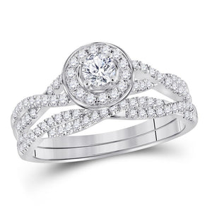 14kt White Gold Womens Round Diamond Bridal Wedding Engagement Ring Band Set 1/2 Cttw
