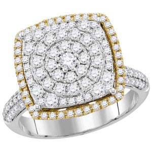 14kt Two-tone Gold Womens Round Diamond Right Hand Cocktail Ring 1-3/8 Cttw