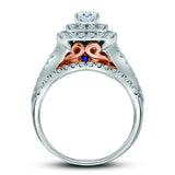 14kt Two-tone Gold Womens Round Diamond Bridal Wedding Engagement Ring Band Set 1-1/2 Cttw (Certified)