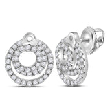 14kt White Gold Womens Round Diamond Circular Fashion Earrings 1/2 Cttw