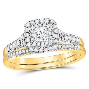 14kt Yellow Gold Womens Round Diamond Bridal Wedding Engagement Ring Band Set 1/2 Cttw