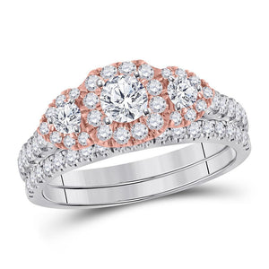 14kt Two-tone Gold Womens Round Diamond Bridal Wedding Engagement Ring Band Set 1.00 Cttw (Certified)