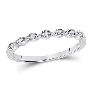 14kt White Gold Womens Round Diamond Classic Stackable Band Ring 1/20 Cttw