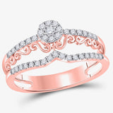 14kt Rose Gold Womens Round Diamond Modern Filigree Band Ring 1/3 Cttw