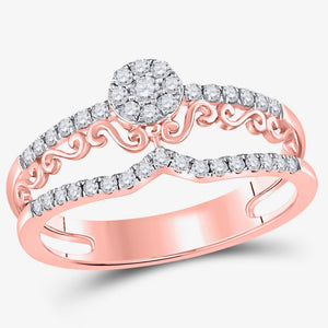 14kt Rose Gold Womens Round Diamond Modern Filigree Band Ring 1/3 Cttw