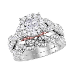 14kt White Gold Womens Princess Diamond Bridal Wedding Engagement Ring Band Set 1.00 Cttw