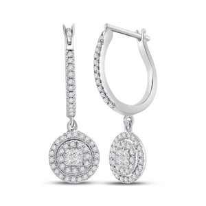 14kt White Gold Womens Princess Diamond Cluster Dangle Earrings 1/2 Cttw