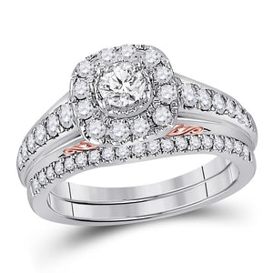 14kt Two-tone Gold Womens Round Diamond Bridal Wedding Engagement Ring Band Set 1.00 Cttw (Certified)