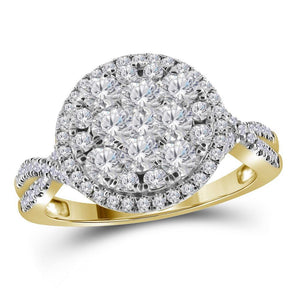 14kt Yellow Gold Womens Round Diamond Right Hand Cluster Ring 1.00 Cttw