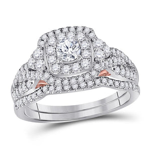 14kt Two-tone Gold Womens Round Diamond Bridal Wedding Engagement Ring Band Set 1.00 Cttw (Certified)
