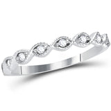 14kt White Gold Womens Round Diamond Twist Stackable Band Ring 1/10 Cttw
