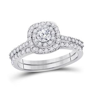 14kt White Gold Womens Round Diamond Bridal Wedding Engagement Ring Band Set 1.00 Cttw (Certified)