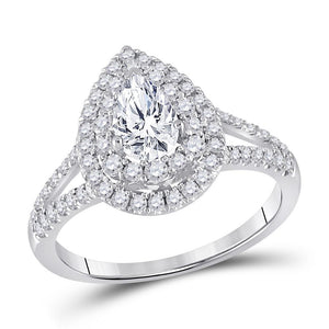 14kt White Gold Womens Pear Diamond Solitaire Bridal Wedding Engagement Ring 1-1/5 Cttw (Certified)