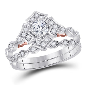 14kt Two-tone Gold Womens Round Diamond Bridal Wedding Engagement Ring Band Set 3/4 Cttw (Certified)