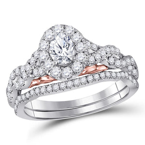 14kt Two-tone Gold Womens Oval Diamond Bridal Wedding Engagement Ring Band Set 1.00 Cttw (Certified)
